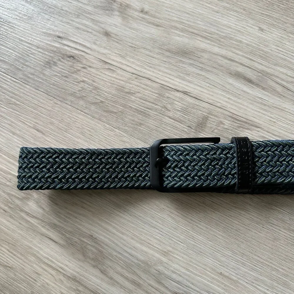 Ghost Golf Xander Men's Woven Stretch Belt - Navy Blue & Green Black Hardware